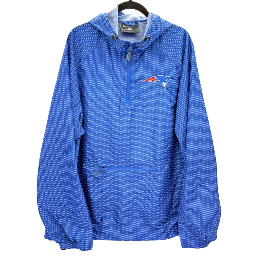 Holloway New England Patriots Windbreaker Mens 2XL Blue QuarterZip Hooded Jacket